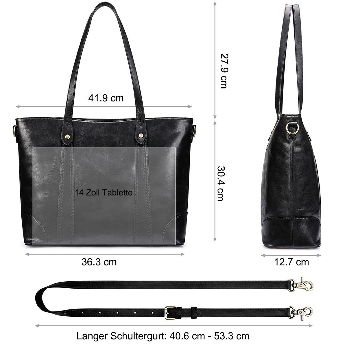 Laptoptasche S-ZONE Schwarz Handtasche, Umhängetasche 15,6" Arbeitstasche,