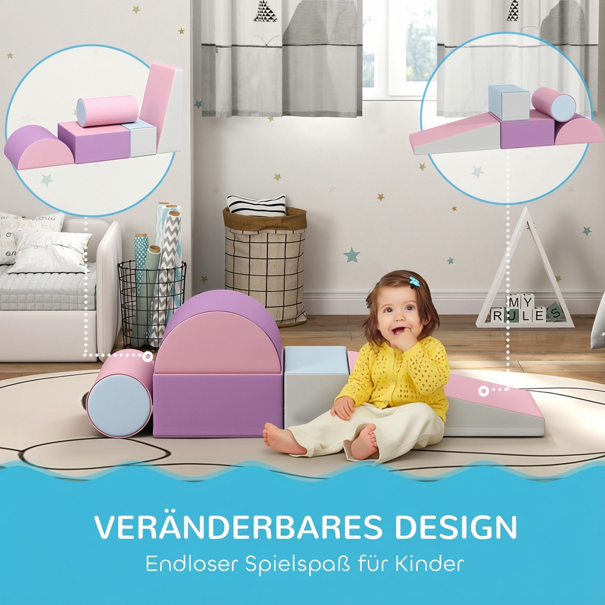 HOMCOM Schaumstoff Kinder Softbausteine klettern Bauklötze Weiche Spielbausteine, (Riesenbausteine, 5 St., Bausteinset), für 1-3 Jahre alt Kinder Kunstleder – Bild 4 von 5