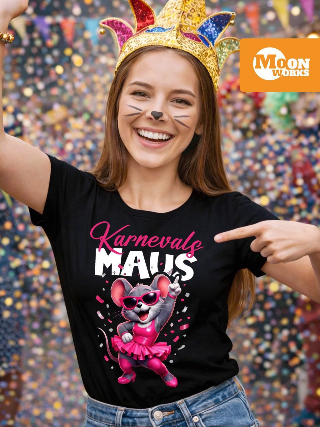 MoonWorks Print-Shirt Damen T-Shirt Karnevalsmaus Gruppenkostüm Fasching Karneval Ersatz mit Print