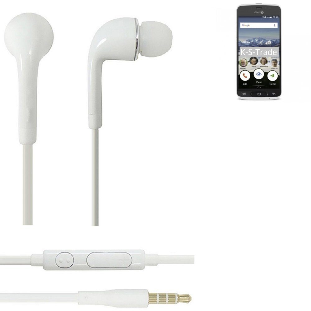 K-S-Trade für doro 8040 In-Ear-Kopfhörer (Kopfhörer Headset mit Mikrofon u Lautstärkeregler weiß 3,5mm) | In-Ear-Kopfhörer