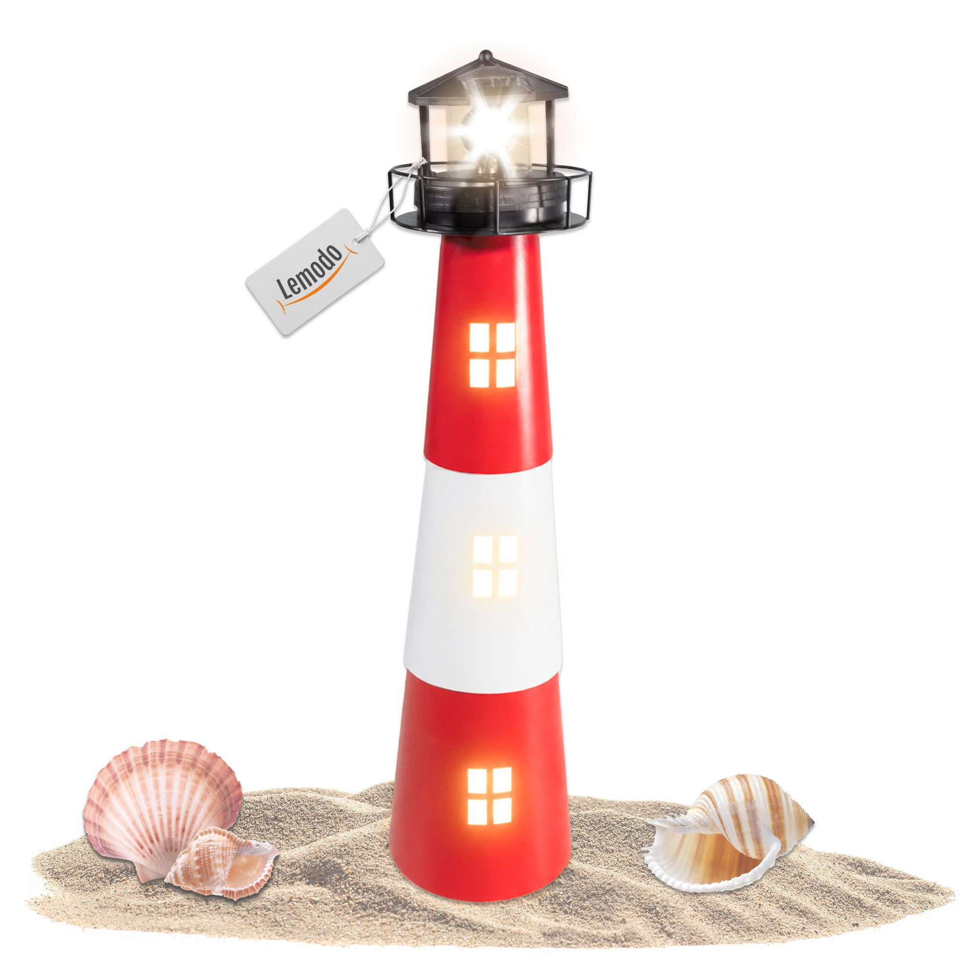 Lemodo LED Gartenleuchte Solar Leuchtturm mit rotierender LED-Beleuchtung, Gartendeko, LED fest integriert, Tageslichtweiß, rotuierende Lichtkegel