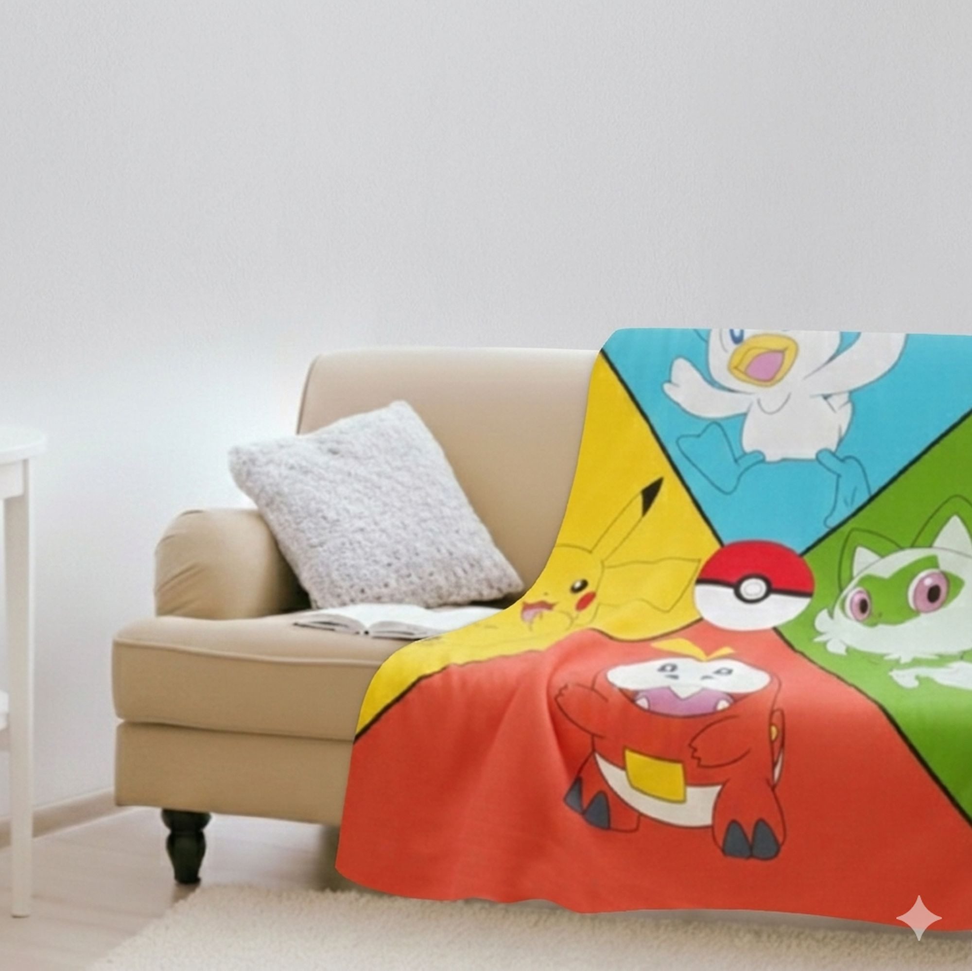 Familando Tagesdecke Pokemon Fleecedecke 130 x 170 cm mit Pikachu & Friends - Kuscheldecke, schnelltrocknend, weich, pflegeleicht