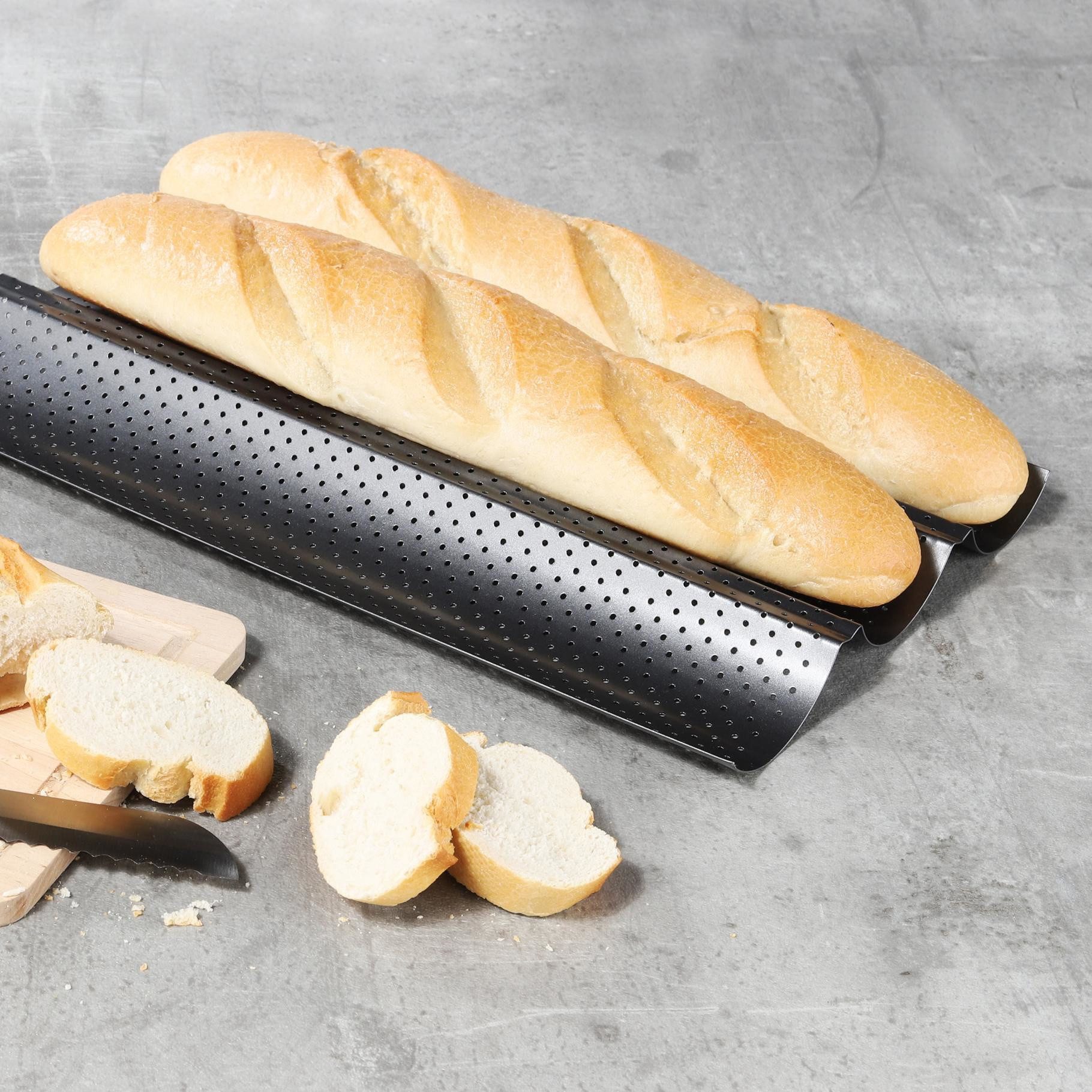 HI Baguetteblech Baguette- Backblech Baguetteblech 3 Mulden Karbonstahl beschichtet Hi