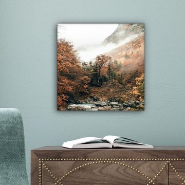 OneMillionCanvasses® Leinwandbild Natur - Wald - Nebel - Herbst, (1 St), Leinwand Bilder für Wohnzimmer Schlafzimmer, 20x20 cm