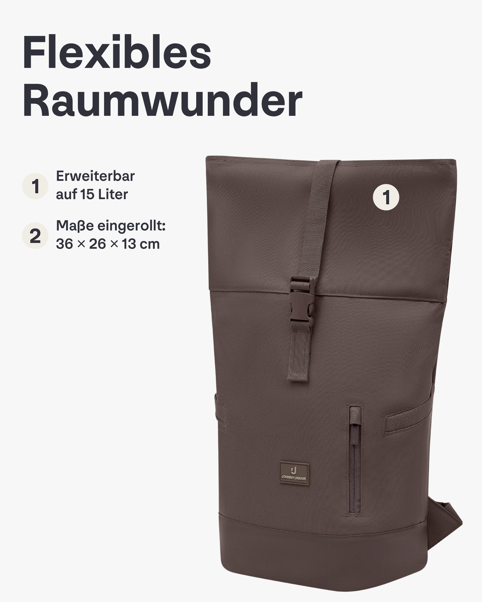 Johnny Urban Cityrucksack Luca Small Rolltop Rucksack (1-tlg), Gepolstertes Laptopfach, Wasserabweisend