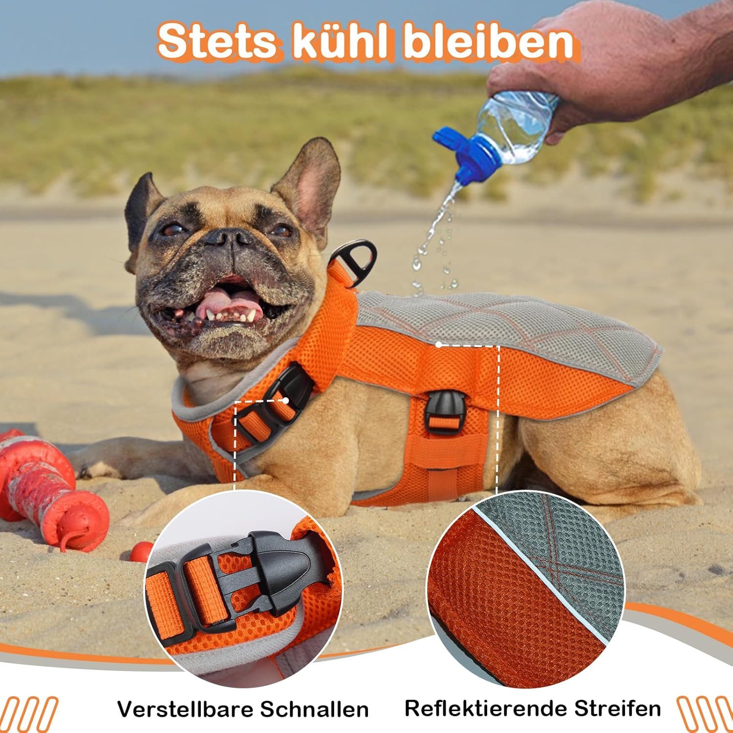 FELIXLEO Hundeweste Kühlweste Hund Atmungsaktiv mit D-Ring Sommer Kühlmantel XS Orange.