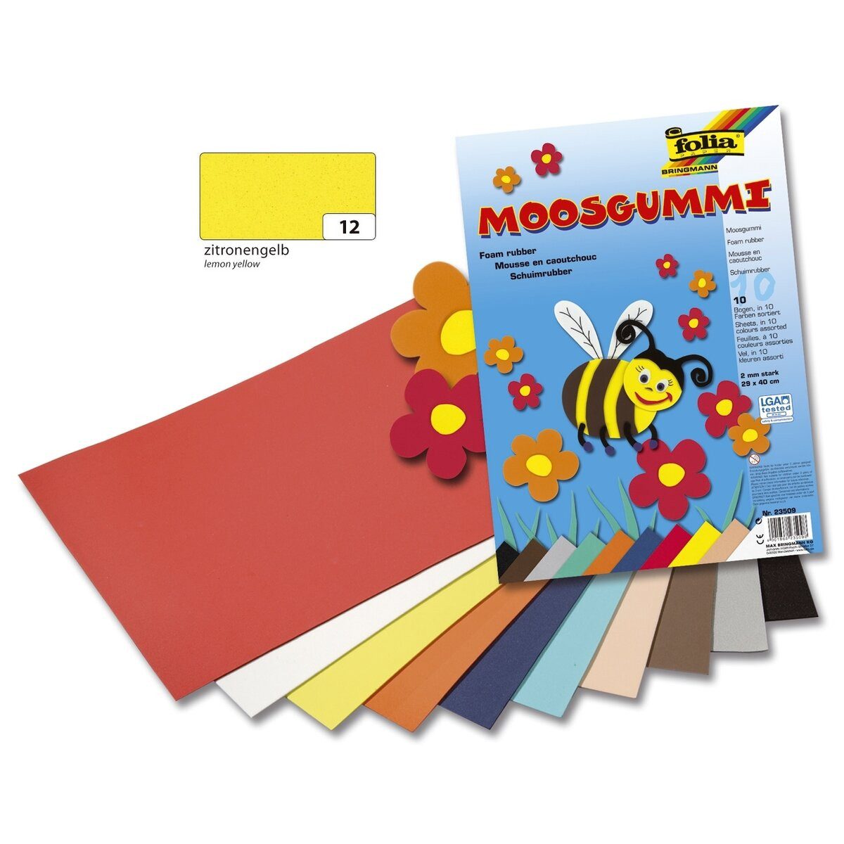 Folia Moosgummi Moosgummi - 29 x 40 cm zitronengelb.