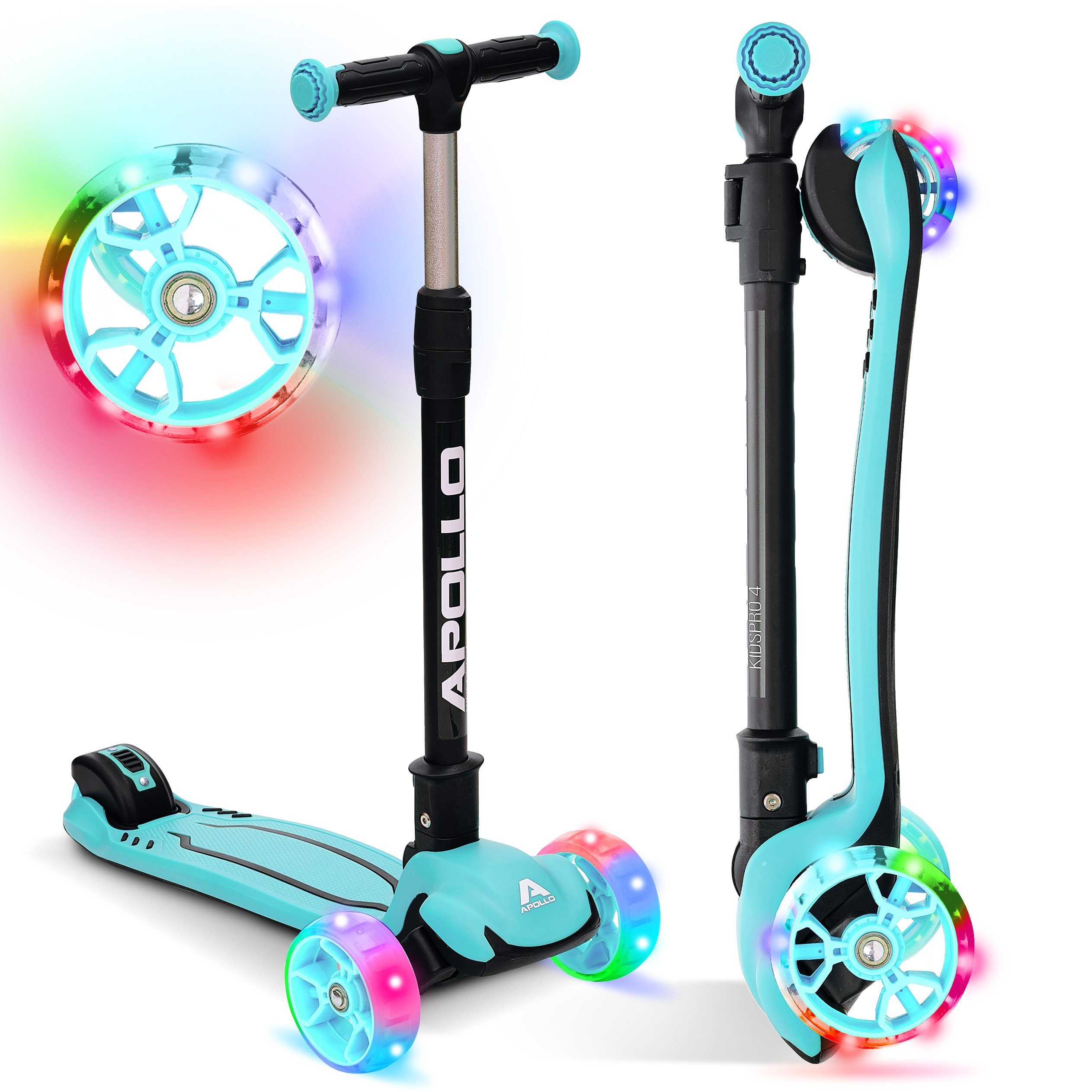 Apollo Dreiradscooter LED Kinderscooter Kids pro 4, Kinderroller mit LED Wheels, höhenverstellbar