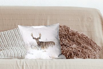 MuchoWow Dekokissen Hirsche - Winter - Schnee - Tiere - Jahreszeiten - Weiß, Zierkissen mit Füllung für Wohzimmer, Schlafzimmer, Deko, Sofakissen