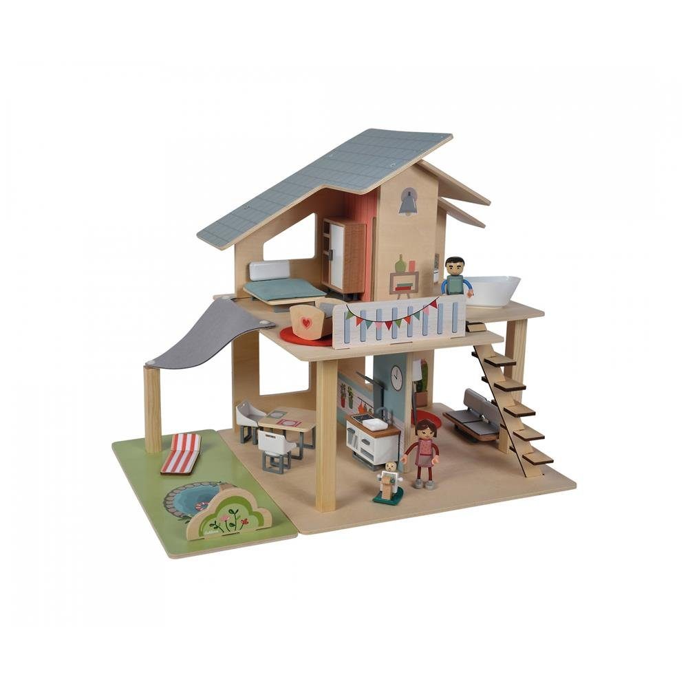 Eichhorn Puppenhaus Puppenhaus mit Möbeln, (25-tlg), Holzpuppen 4 Zimmer Holzspielzeug 53 x 36 x 44 cm