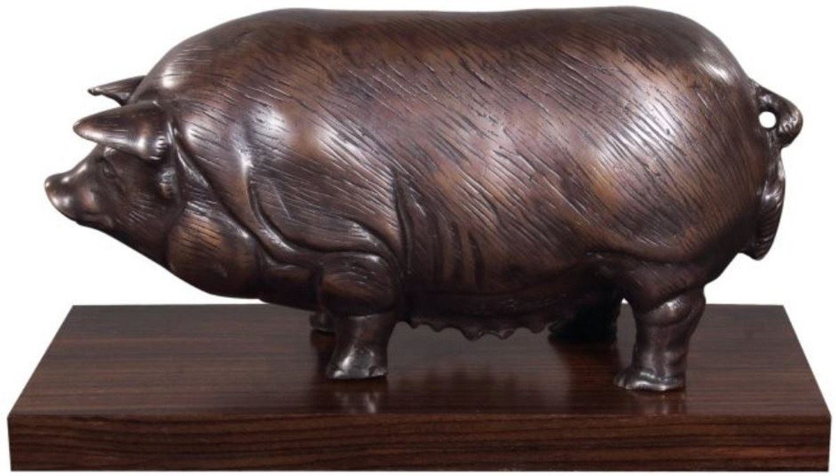 Schwein Dunkelbraun Luxus 17 Holzsockel 35 x H. Bronze Bronzefigur / Casa x Deko Padrino Dekofigur - Figur auf cm 19