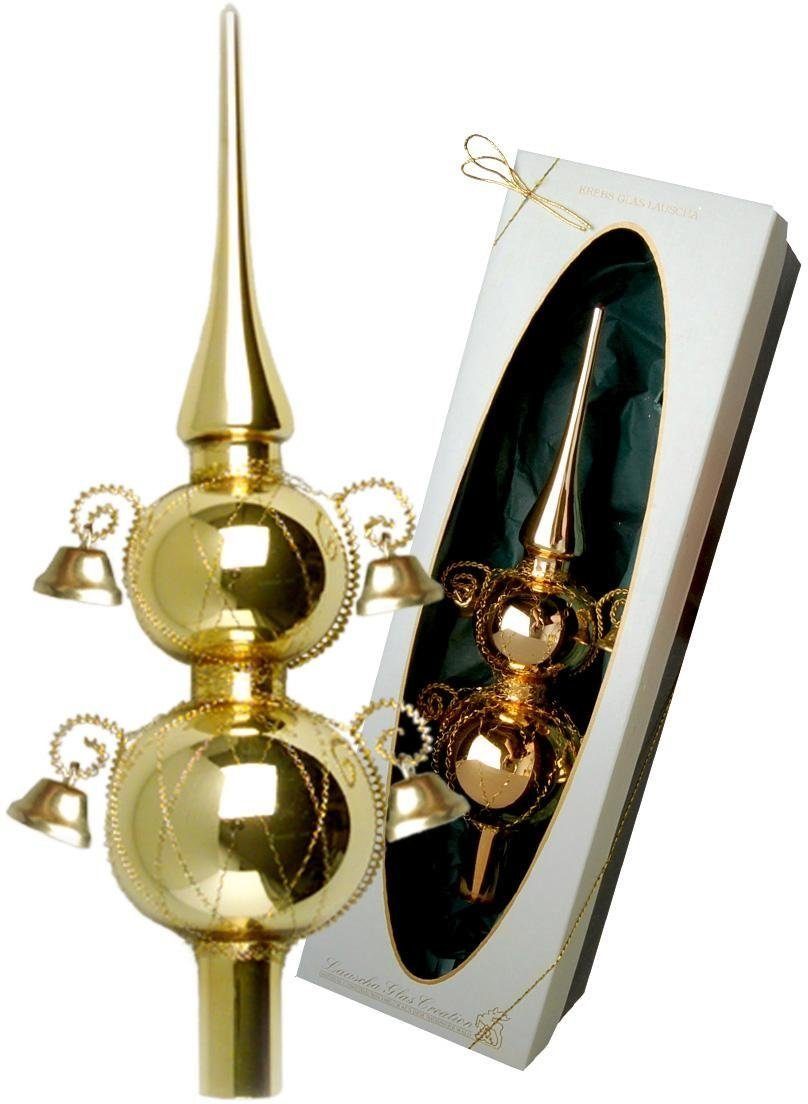 Krebs Glas Lauscha Christbaumspitze Doppelspitze mit Glöckchen, Weihnachtsdeko, Christbaumschmuck (1-tlg), mundgeblasen