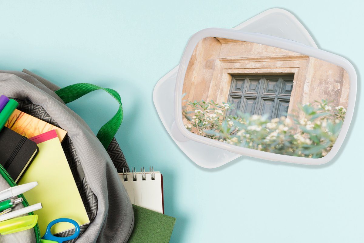 MuchoWow Lunchbox Architektur - Tür Jungs Brotbox - - Blumen für Mädchen und Brotdose, - Vintage, Grün Kunststoff, weiß für (2-tlg), Erwachsene, Kinder und