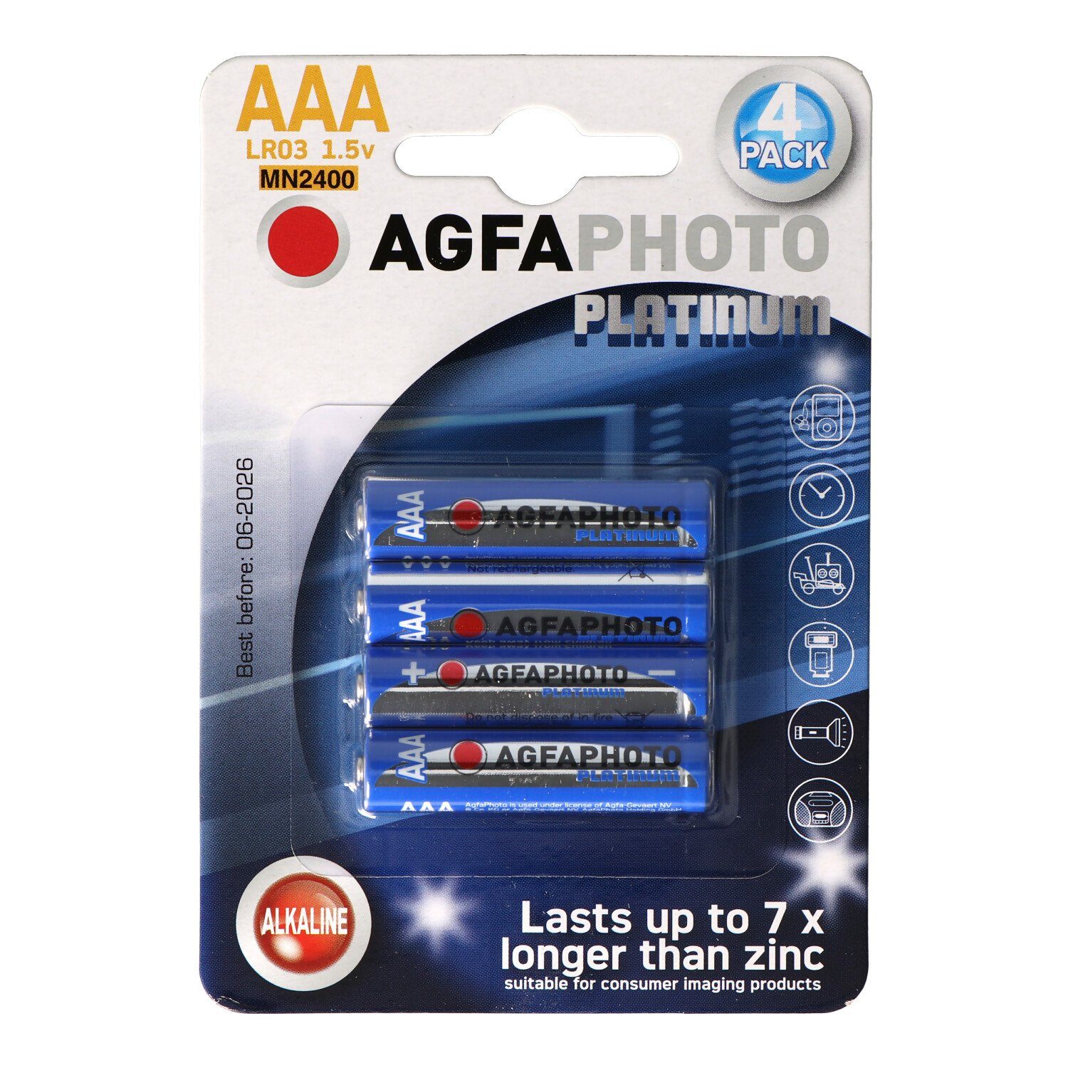 AgfaPhoto AgfaPhoto Micro AAA Alkaline Batterie LR03 4er Pack Platinum Batterie, (1,5 V)