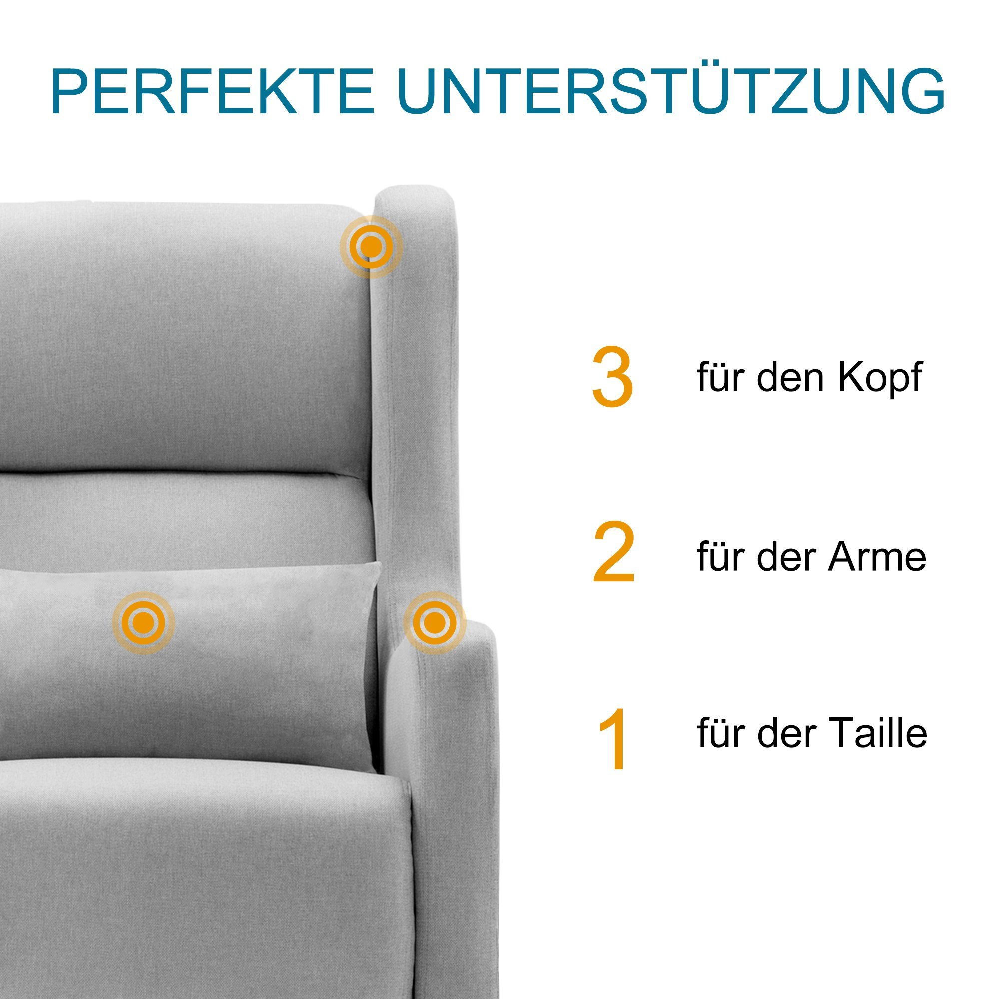 MCombo Ohrensessel MCombo Wohnzimmer, mit Polstersessel Kissen, Stoff Fernsehsessel Relaxsessel Ohrensessel 7266, für