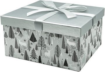 NOOR LIVING Geschenkbox Weihnachtsdeko (Set, 4 St), edle Prägung mit Schleife aus Satinband
