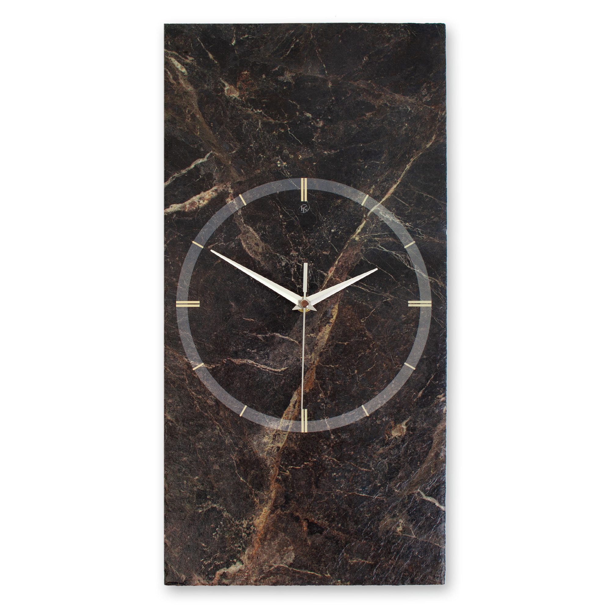 Kreative Feder Wanduhr Designer-Wanduhr aus Stein (Schiefer) mit flüsterleisem Uhrwerk (ohne Ticken; außergewöhnlich & modern; Größe ca. 50x25cm)