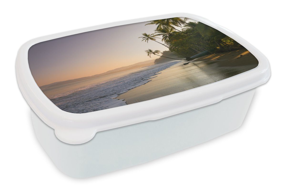 MuchoWow Lunchbox Strand - Sonnenuntergang - Tropisch, Kunststoff, (2-tlg), Brotbox für Kinder und Erwachsene, Brotdose, für Jungs und Mädchen weiß