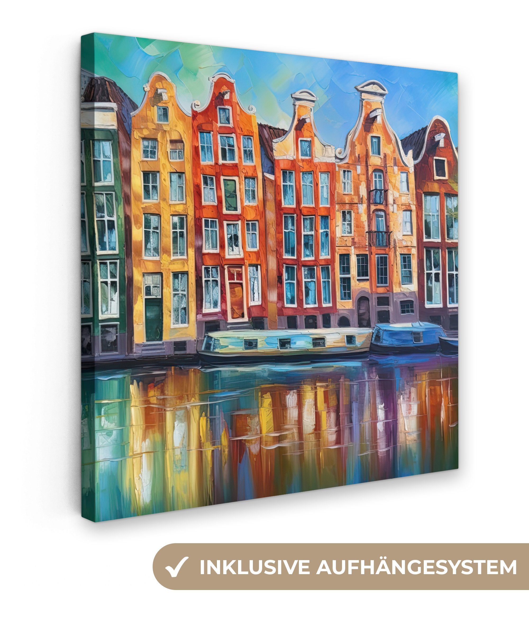 OneMillionCanvasses® Leinwandbild Amsterdam - Ölfarbenoptik - Gracht - Kuns günstig online kaufen