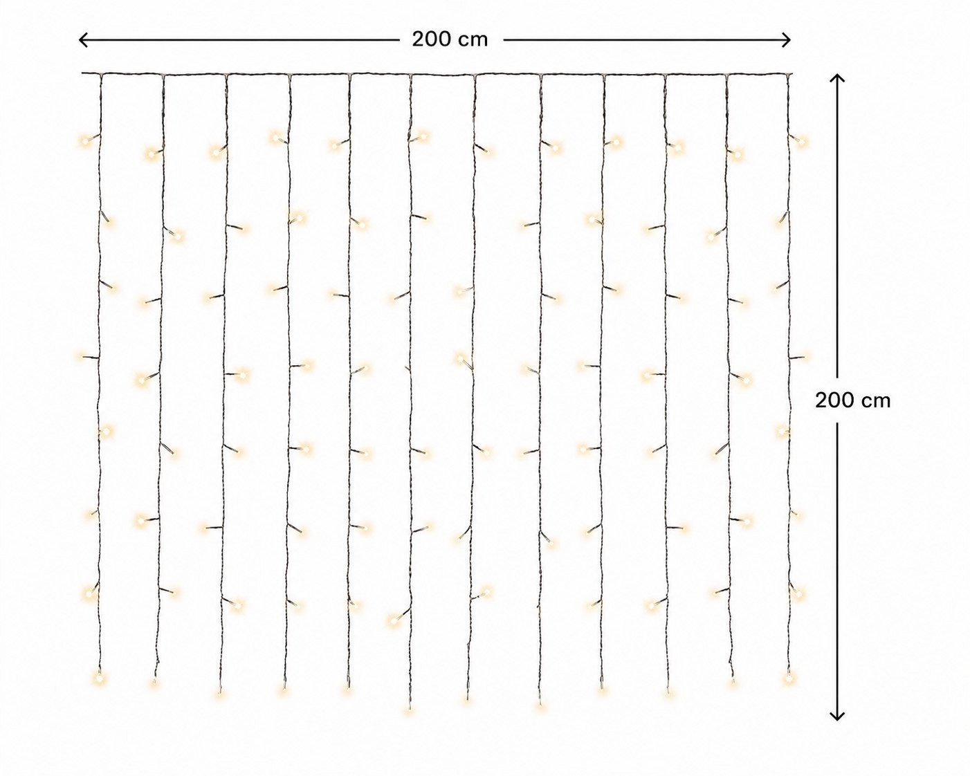Lumineo Lichtervorhang Lumineo Lichtervorhang CURTAIN LIGHTS 240 LED 2x2 m warm weiß, transp., Indoor/Outdoor, 8h-Timer, + 5 m Zuleitung, Lichterkette