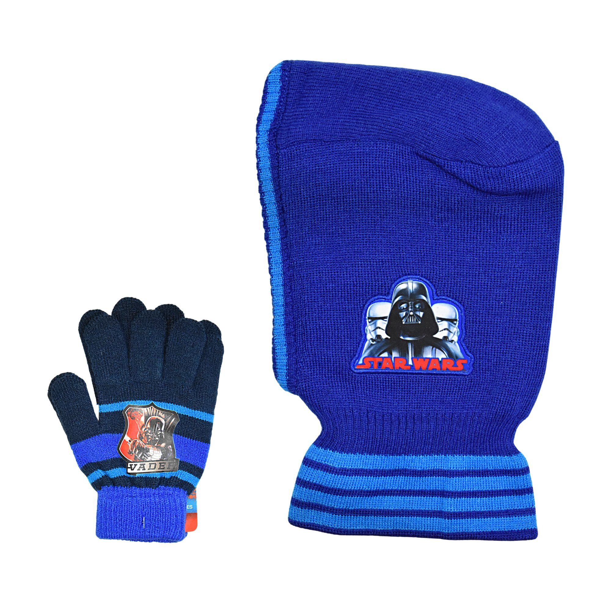 Star Wars Schlupfmütze (2-St) Set mit Handschuhen - Wintermütze Einheitsgröße Blau