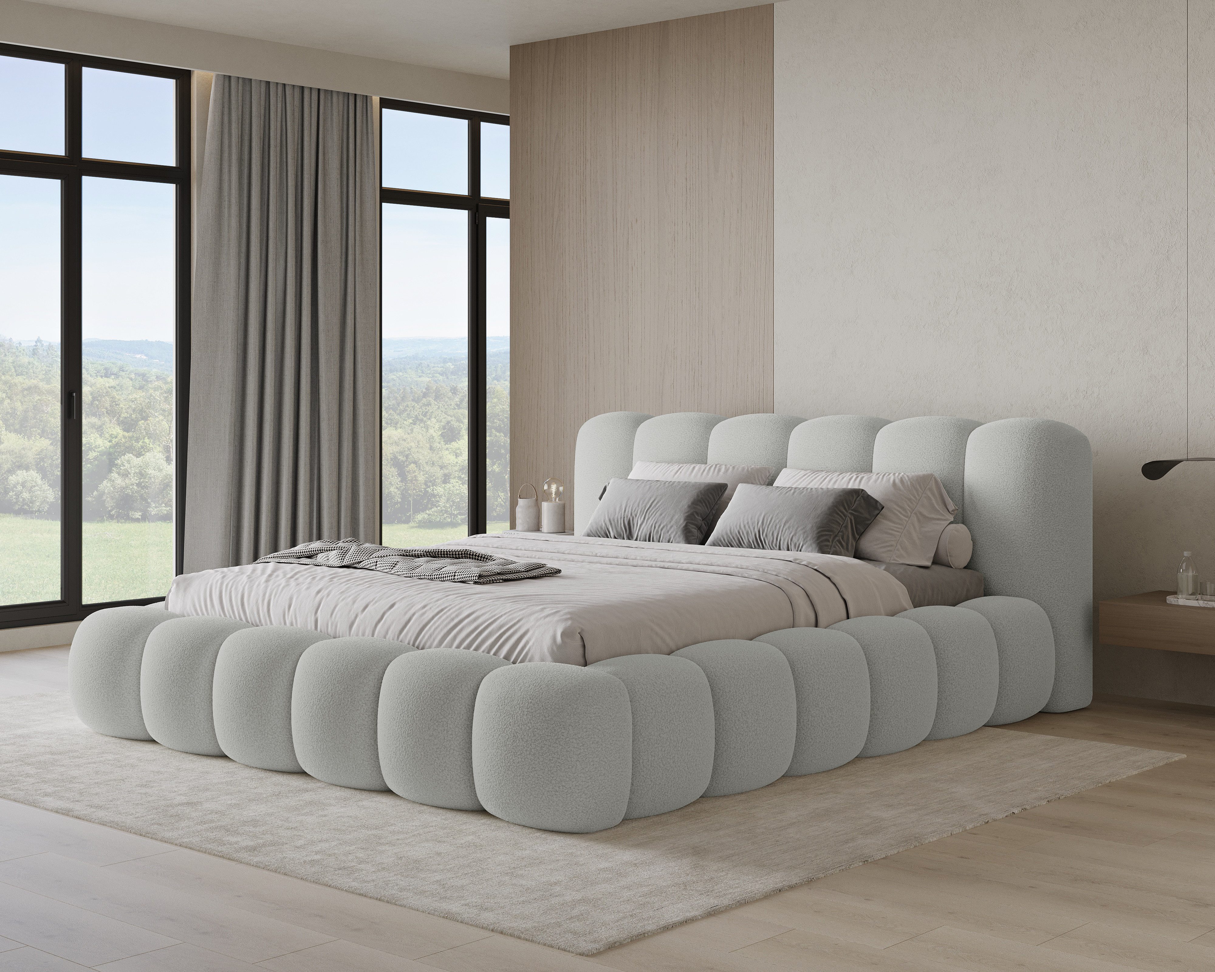 Chilly Möbel Polsterbett Stone Grau Bouclé Stoff 200x200 cm mit Stauraum Qu günstig online kaufen