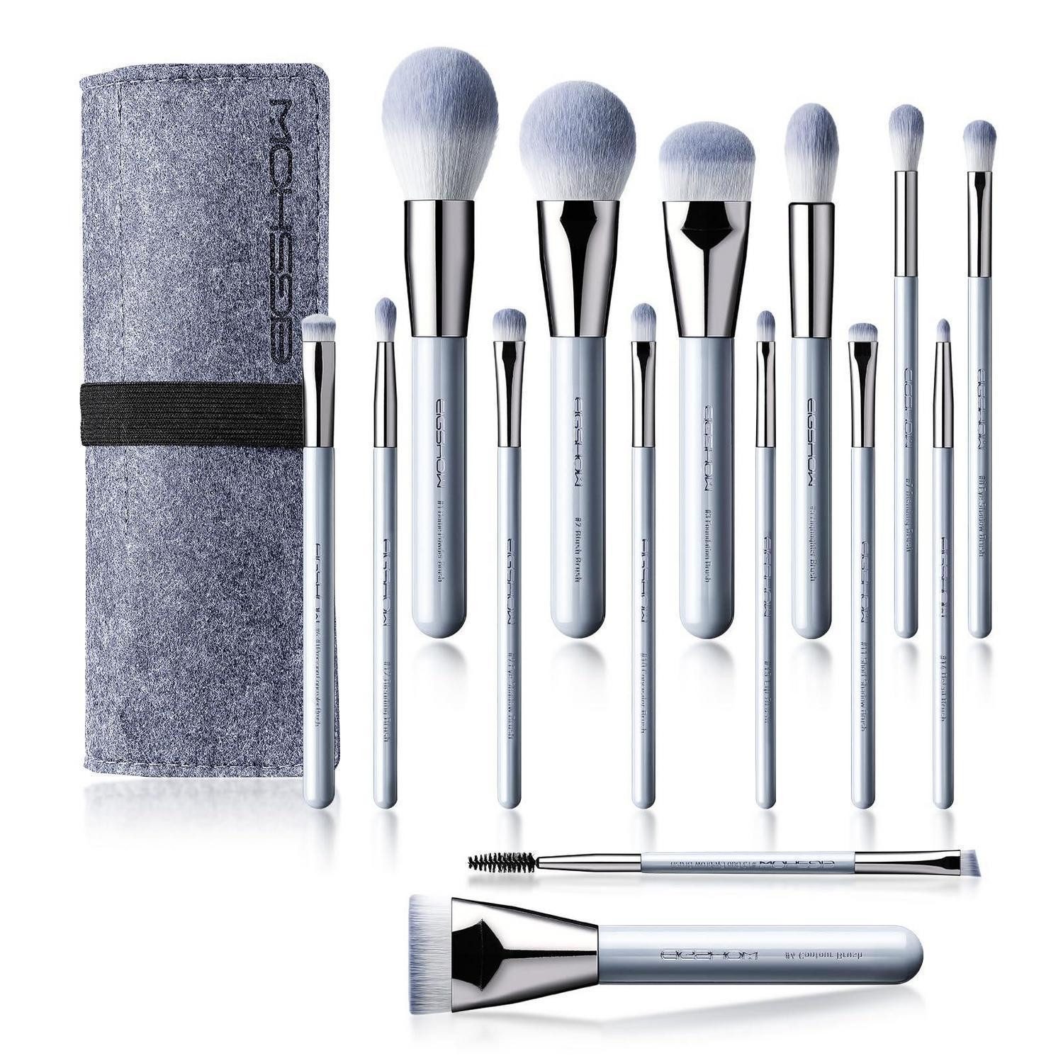 LuxusKollektion Kosmetikpinsel-Set Make up Pinsel Set 15 Stück Hellblau/Grau