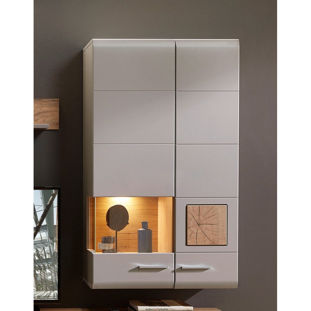 Lomadox Hängevitrine FARO-36 basalt Absetzungen Eiche Hirnholz und Beleuchtung 80/136/37 cm