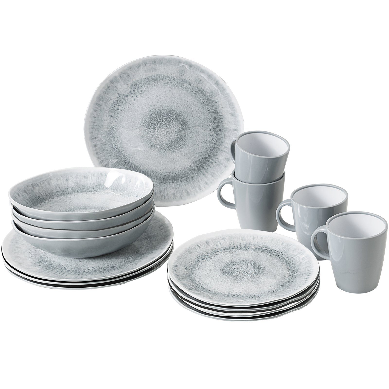 BRUNNER Geschirr-Set Melamin Ess Geschirr Set Lunch, Melamin-/Mineralgemisch, Box 16-teilig Camping Reise Teller Becher