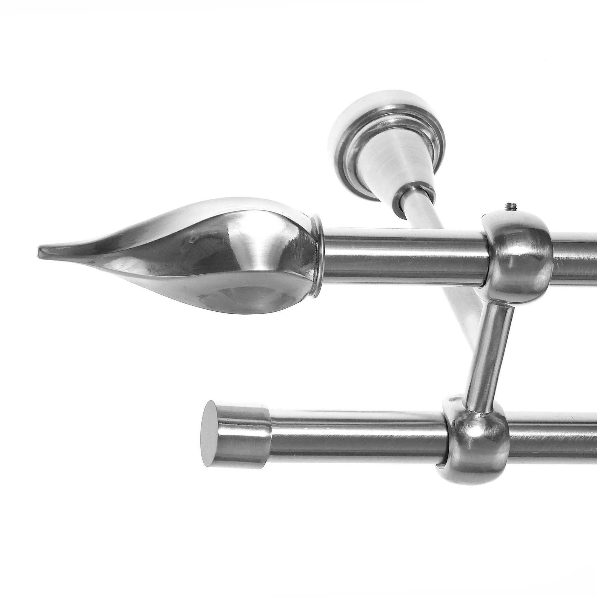 BASIT Gardinenstange Rohr Edelstahloptik 16 mm mit Deckenträgern 280 cm E14, Ø 16 mm, 2-läufig, verschraubt, Metall, D21 280 cm E14 Zwirbel