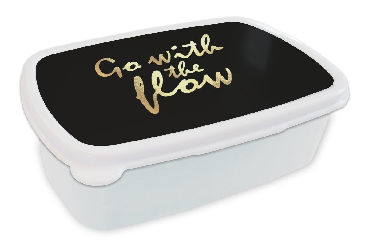 MuchoWow Lunchbox Zitate - Entspannen - Gold - Schwarz, Kunststoff, (2-tlg), Brotbox für Kinder und Erwachsene, Brotdose, für Jungs und Mädchen weiß