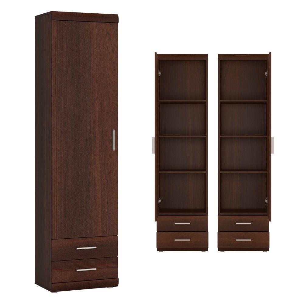 Lomadox Buffet-Vitrine IMPERIA-129, Wohnzimmer Schrank schmal 50 cm Nussbaum Stauraumschrank Esszimmer