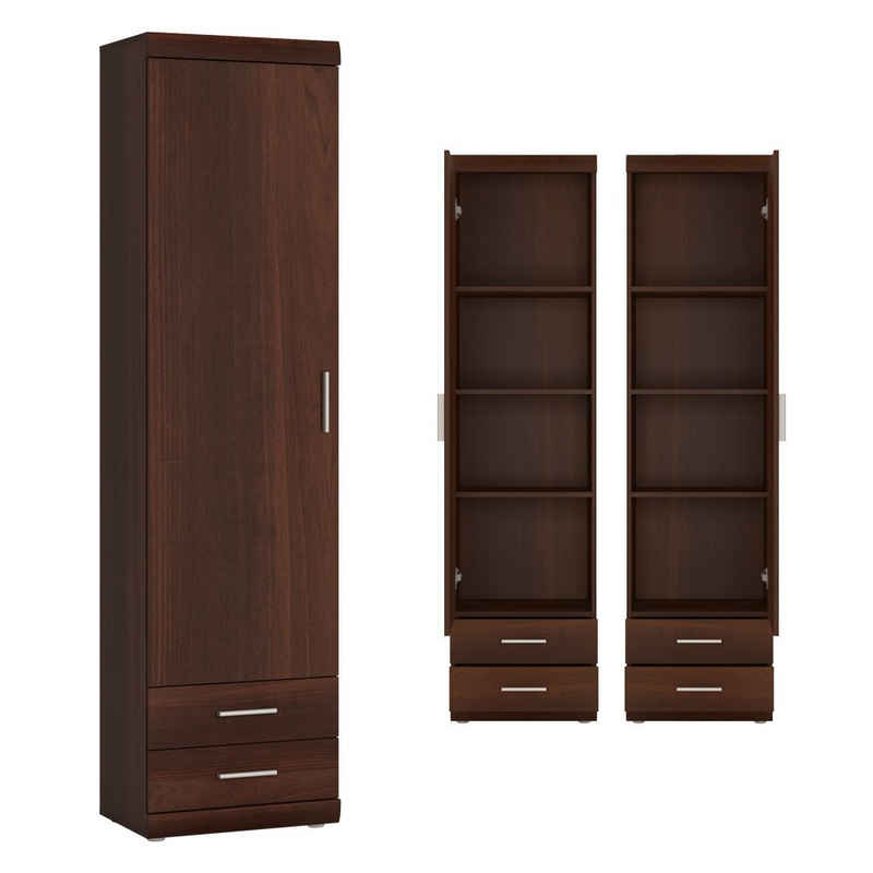 Lomadox Stauraumschrank IMPERIA-129 Wohnzimmer schmal 50 cm Nussbaum Schrank Stauraumschrank Esszimmer