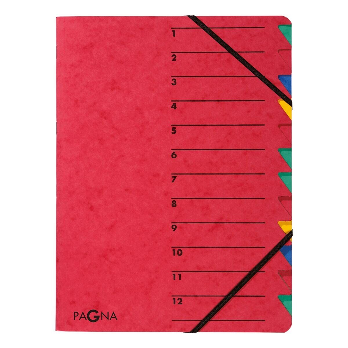 PAGNA Organisationsmappe Standard, Ordnungsmappe mit 12 Fächern, A4 rot