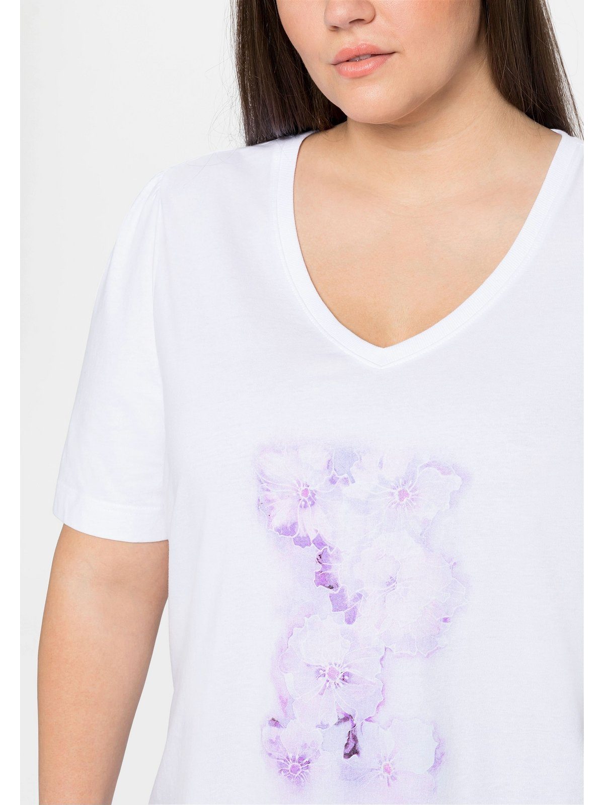 Sheego T-Shirt Große weiß Größen mit aus Frontdruck Baumwolle