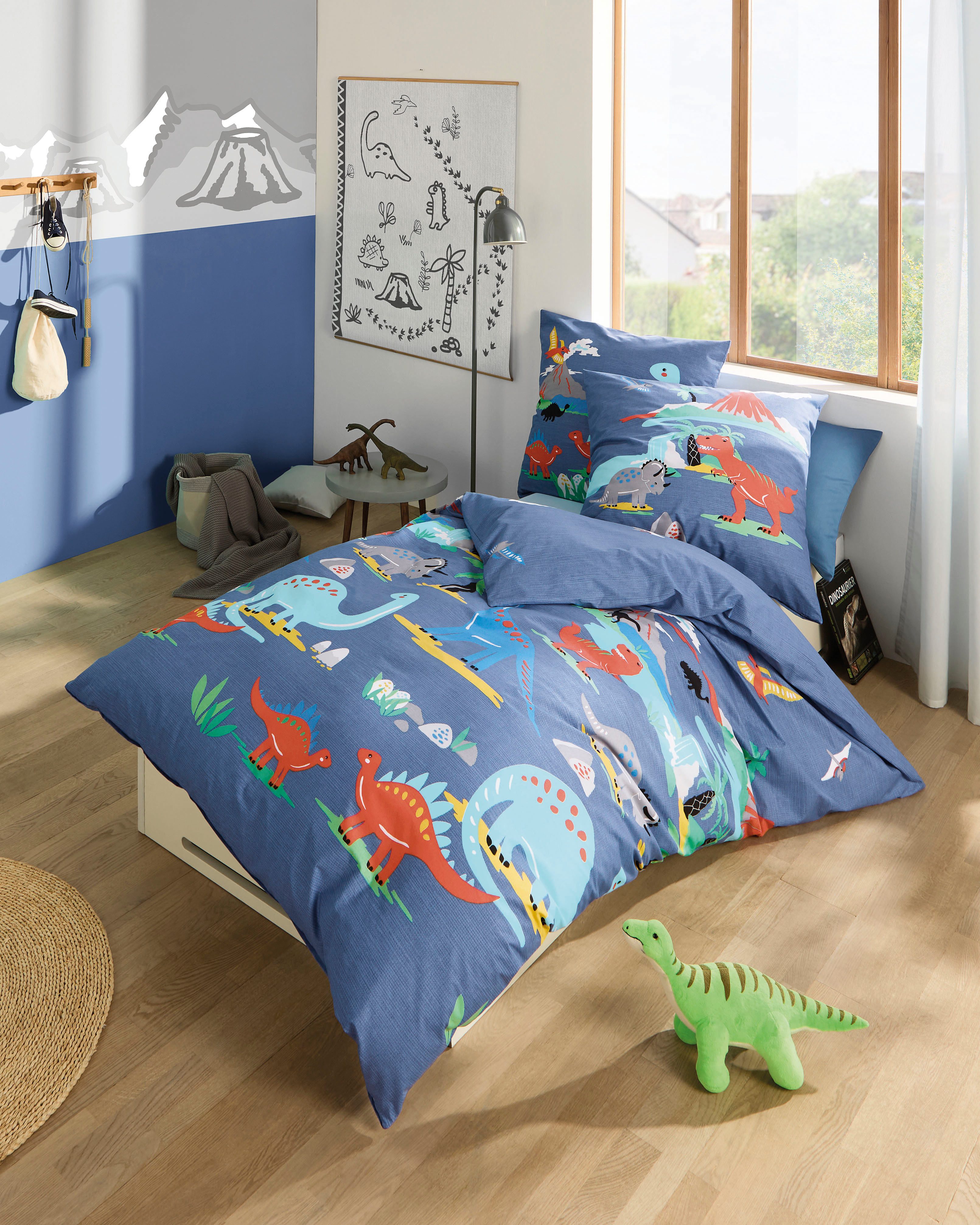 Kaeppel Kinderbettwäsche Dinosaurus, Feinbiber, 2 teilig, Mit Dinosaurier günstig online kaufen