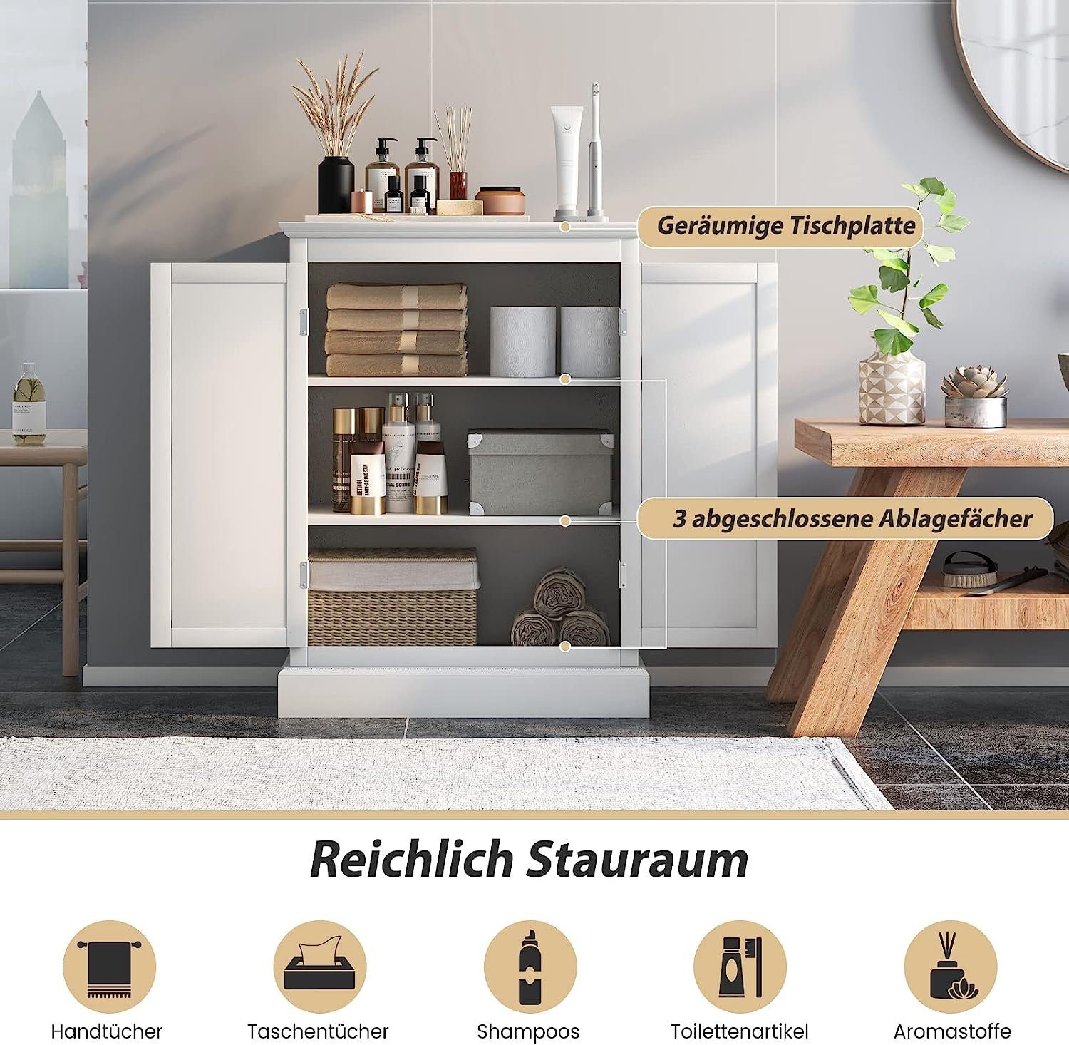 x Regal, 60 cm 81 Midischrank x 32 mit verstellbarem Badschrank KOMFOTTEU