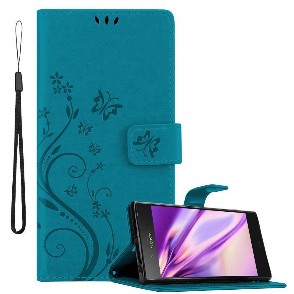 Cadorabo Handyhülle für Sony Xperia XZ1 Hülle Sony Xperia XZ1, Hülle Schutzhülle Blumen Flower mit Standfunktion Kartenfach Magnet