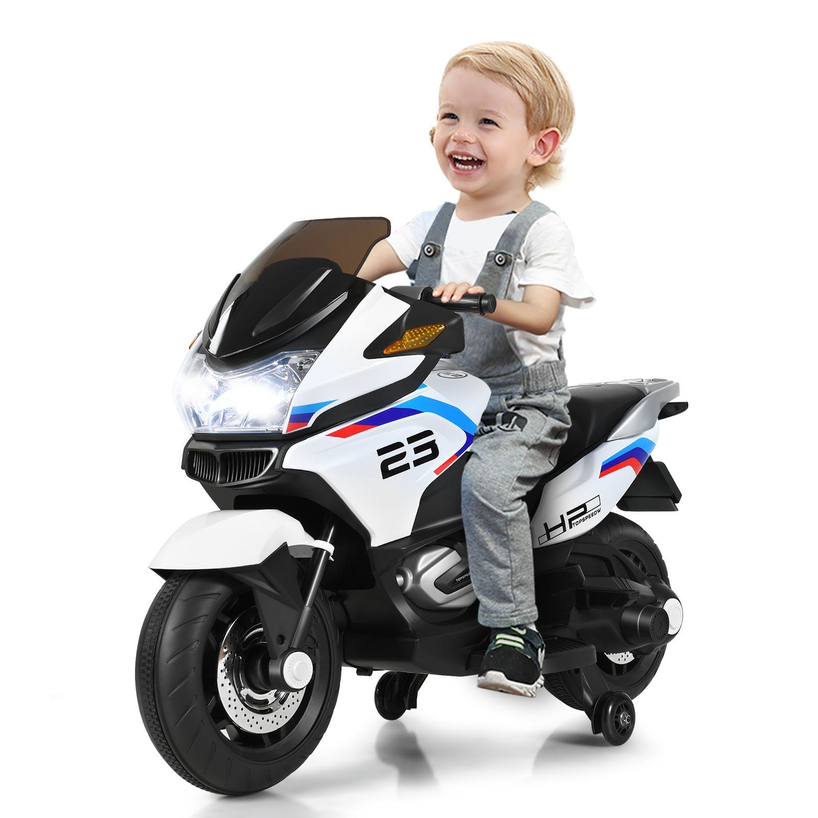 Spielzeug Kinder-Elektrofahrzeuge COSTWAY Elektro-Kindermotorrad Kindermotorrad, 12V Elektro Polizei Motorrad mit LED Scheinwerf