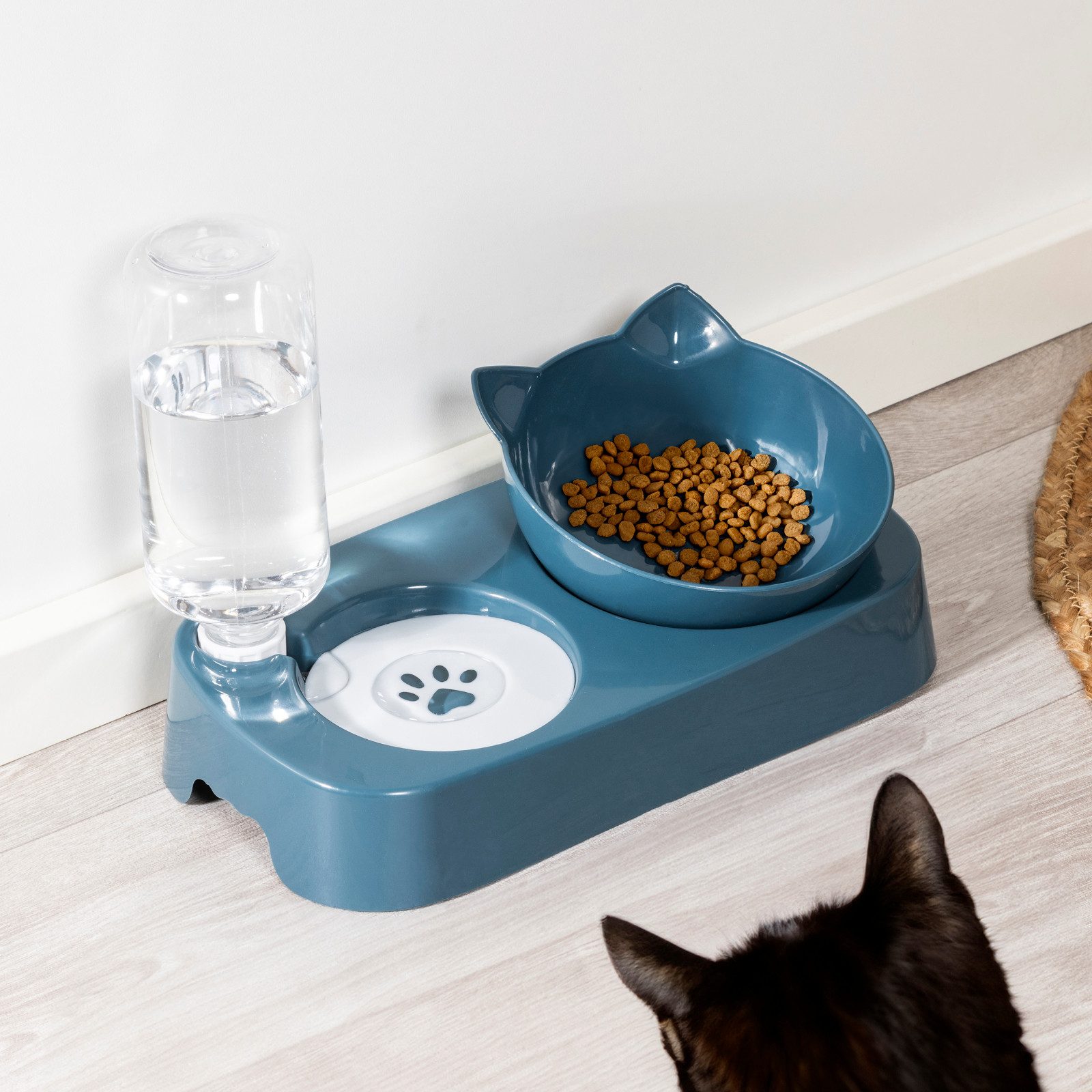 Haushalt International Im- und Export GmbH Futternapf Futterstation Trinknapf Haustier 30cm Blau Kunststoff, Katzennapf, 500ml, Wasserspender, Futterschale