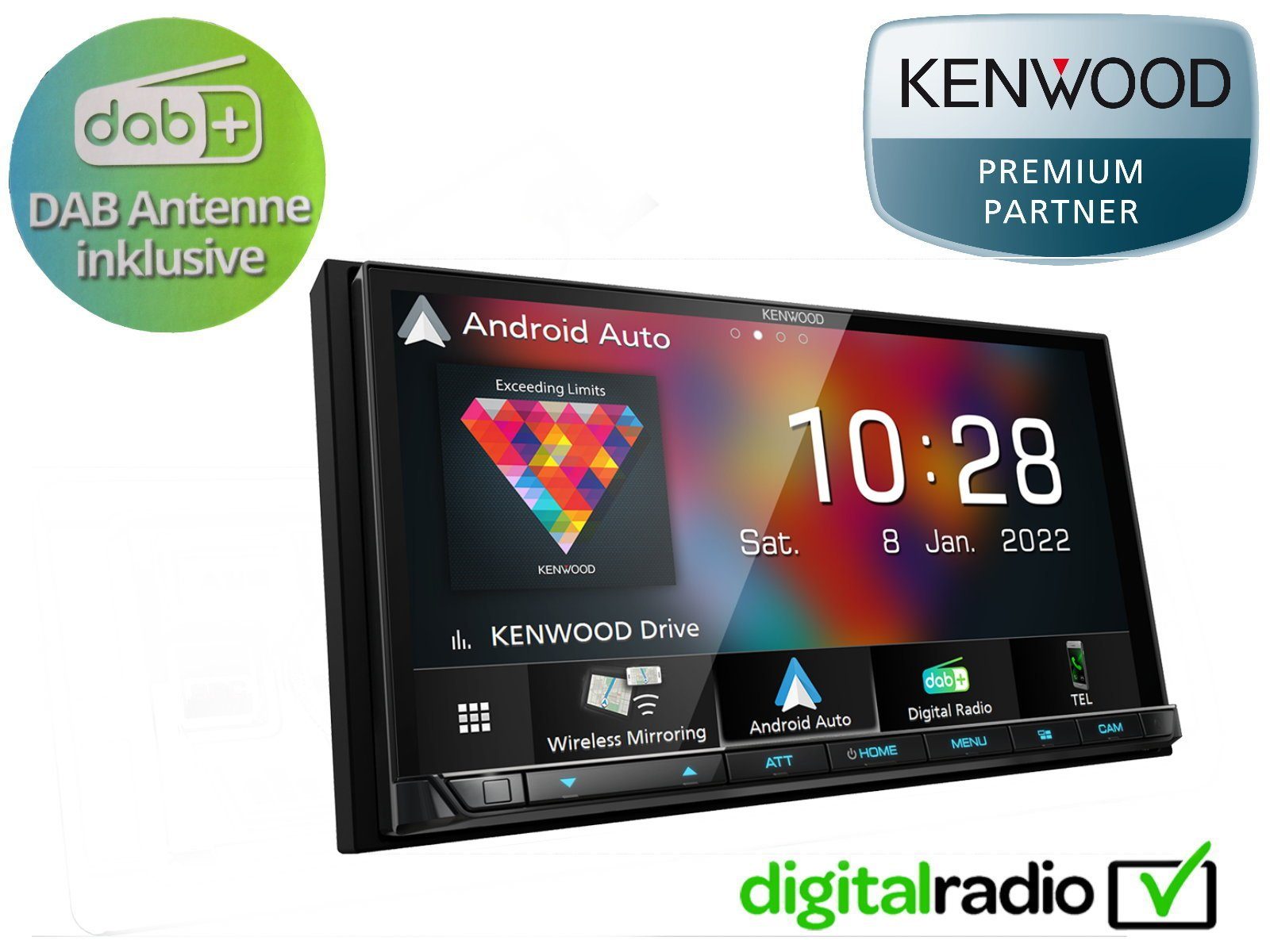 Kenwood Kenwood DMX 8021 DABS inkl. DAB Fensterantenne Autoradio (Digitalradio (DAB), 50,00 W, 4 x Kamera - Eingang) | Autoradios