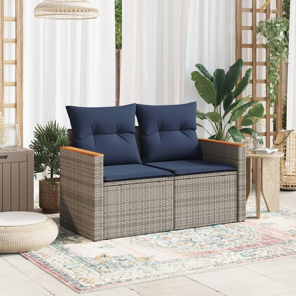 vidaXL Loungesofa Gartensofa mit Kissen 2-Sitzer Grau Poly Rattan, 1 Teile