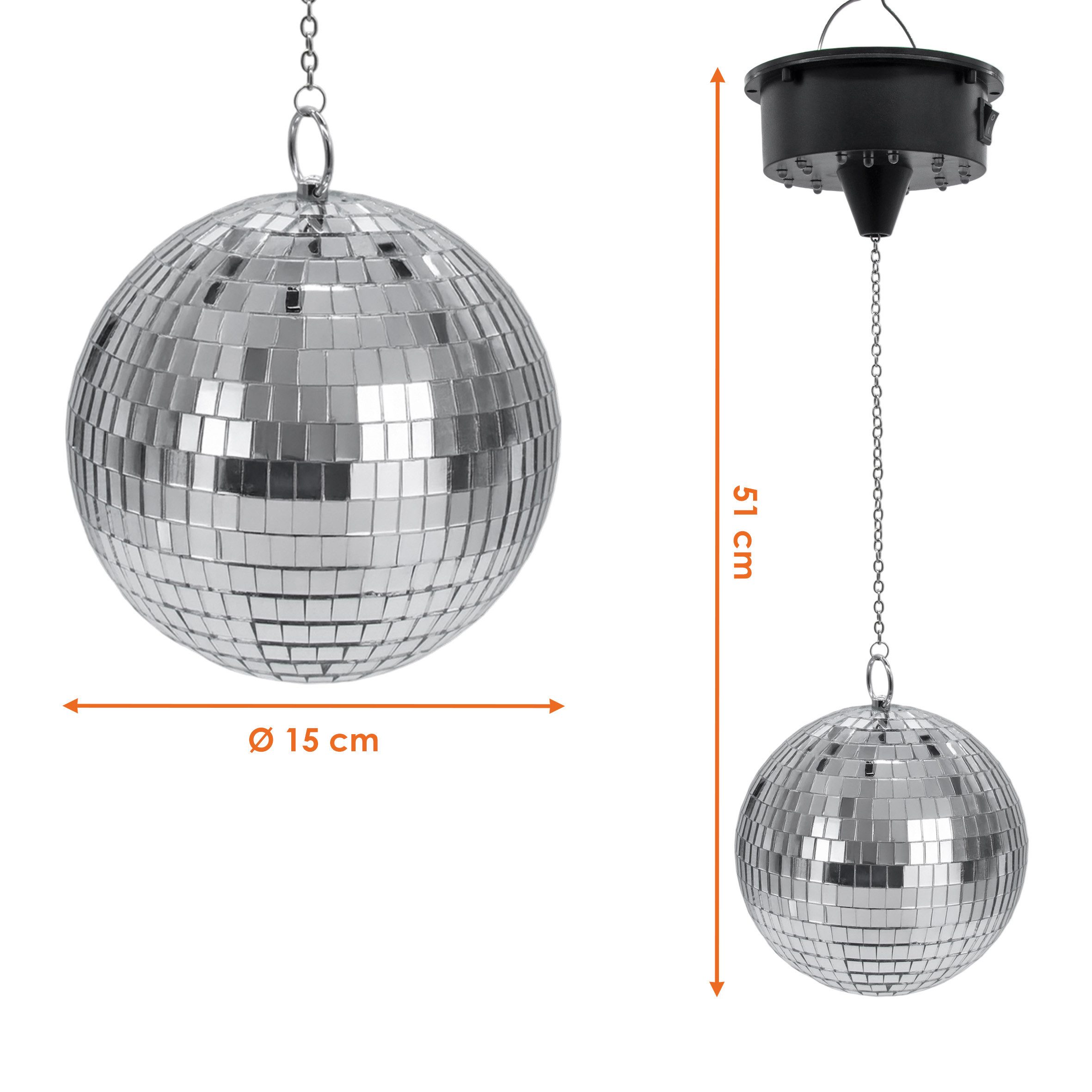 Spetebo Dekokugel Discokugel mit Drehmotor und LED Beleuchtung in bunt (15 cm, 1 St., Spiegelkugel), mit Echtglas Facetten