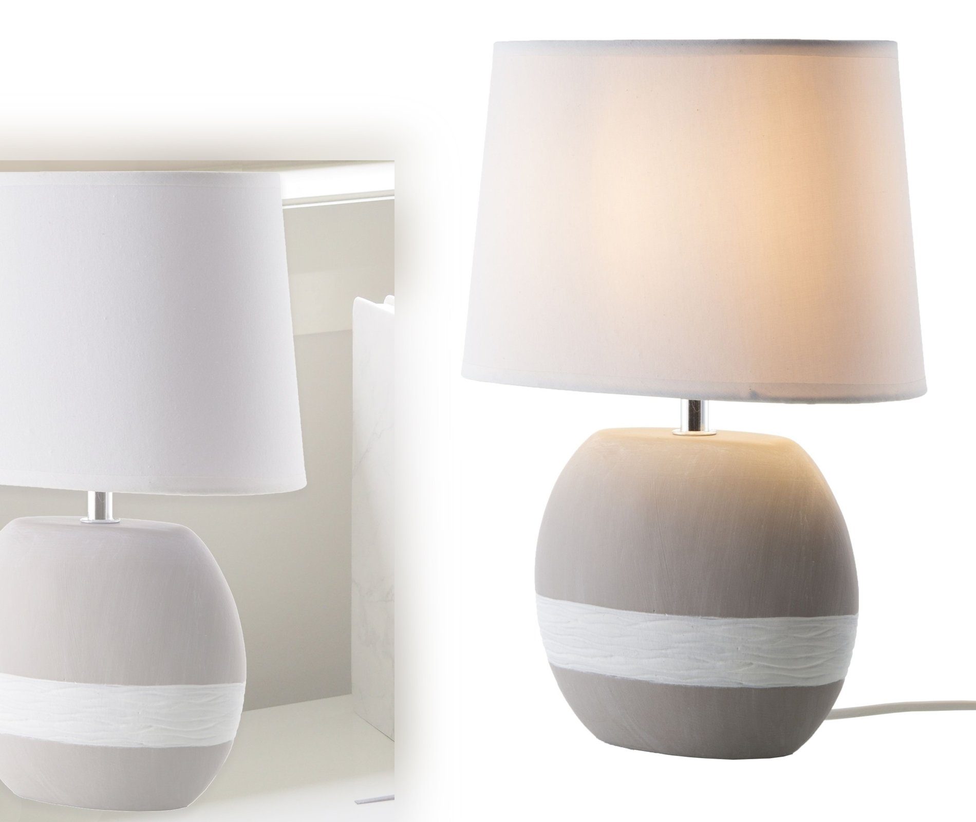 bmf-versand Tischleuchte Nino Leuchten E14 Tischlampe Wohnzimmer Tischleuchte Keramik grau