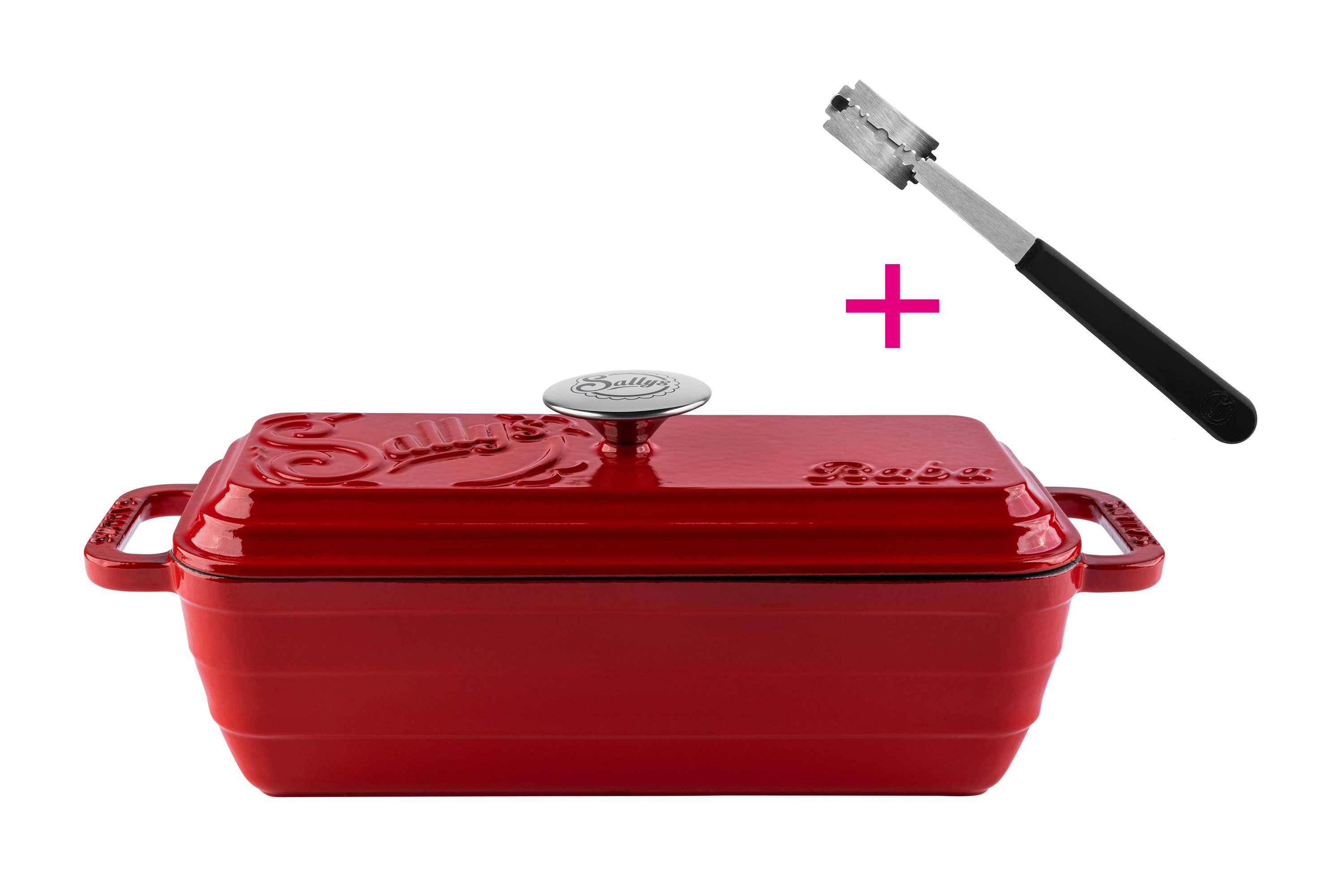 Sallys Brotbackform Hochwertiger Gusseisen-Bräter & Brotbackform Baba – 2,8 l rechteckig, (ideal zum Brotbacken & Braten, flach & gleichmäßig hitzebeständig Grill/Backofen), 38,6×13,6 ×14,5 cm / 2,8 l, Vollgusseisen mit Emaille