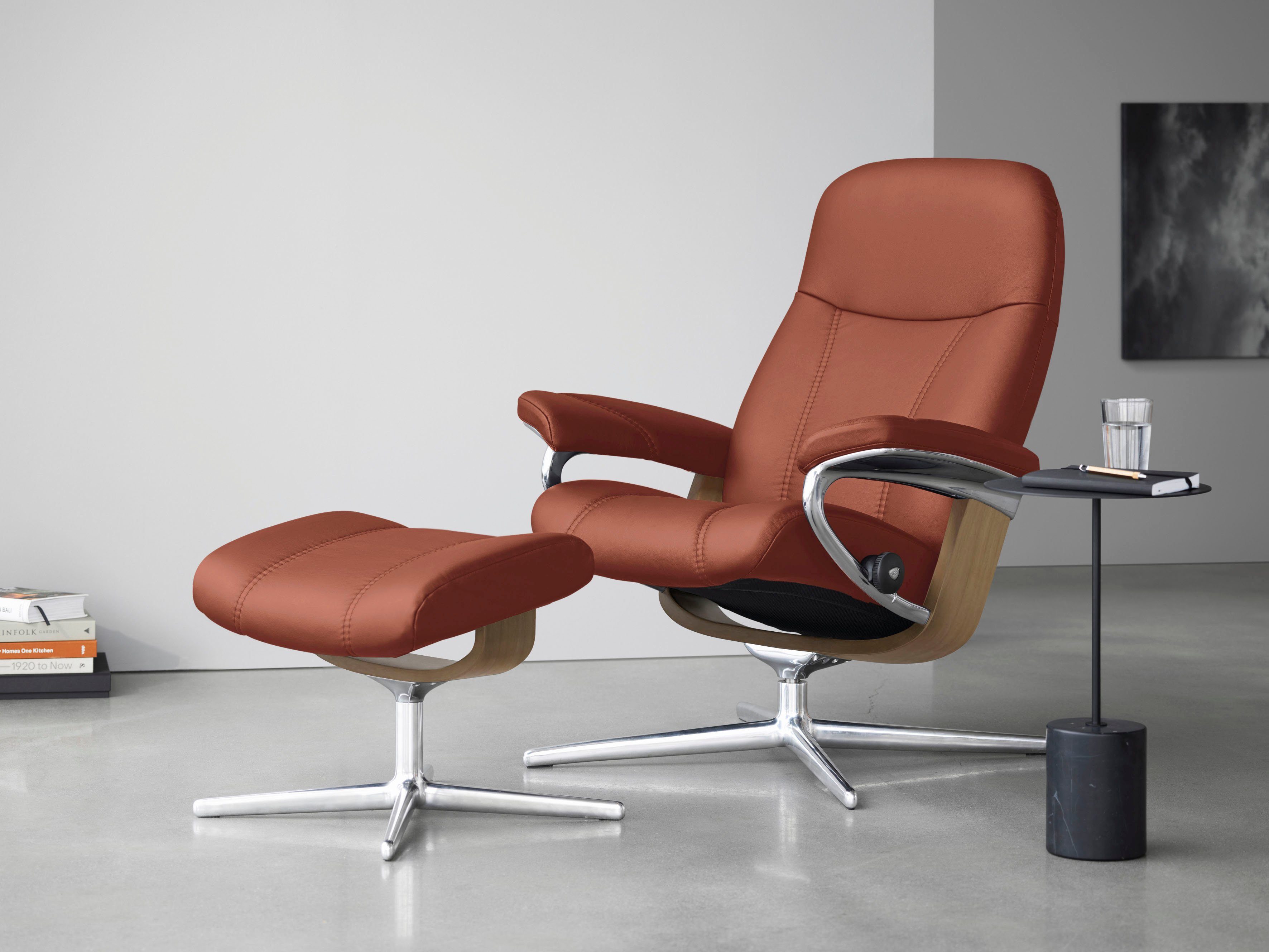 Stressless® Relaxsessel Consul (Set, Relaxsessel mit Hocker), mit Hocker, mit Cross Base, Größe S, M & L, Holzakzent Eiche
