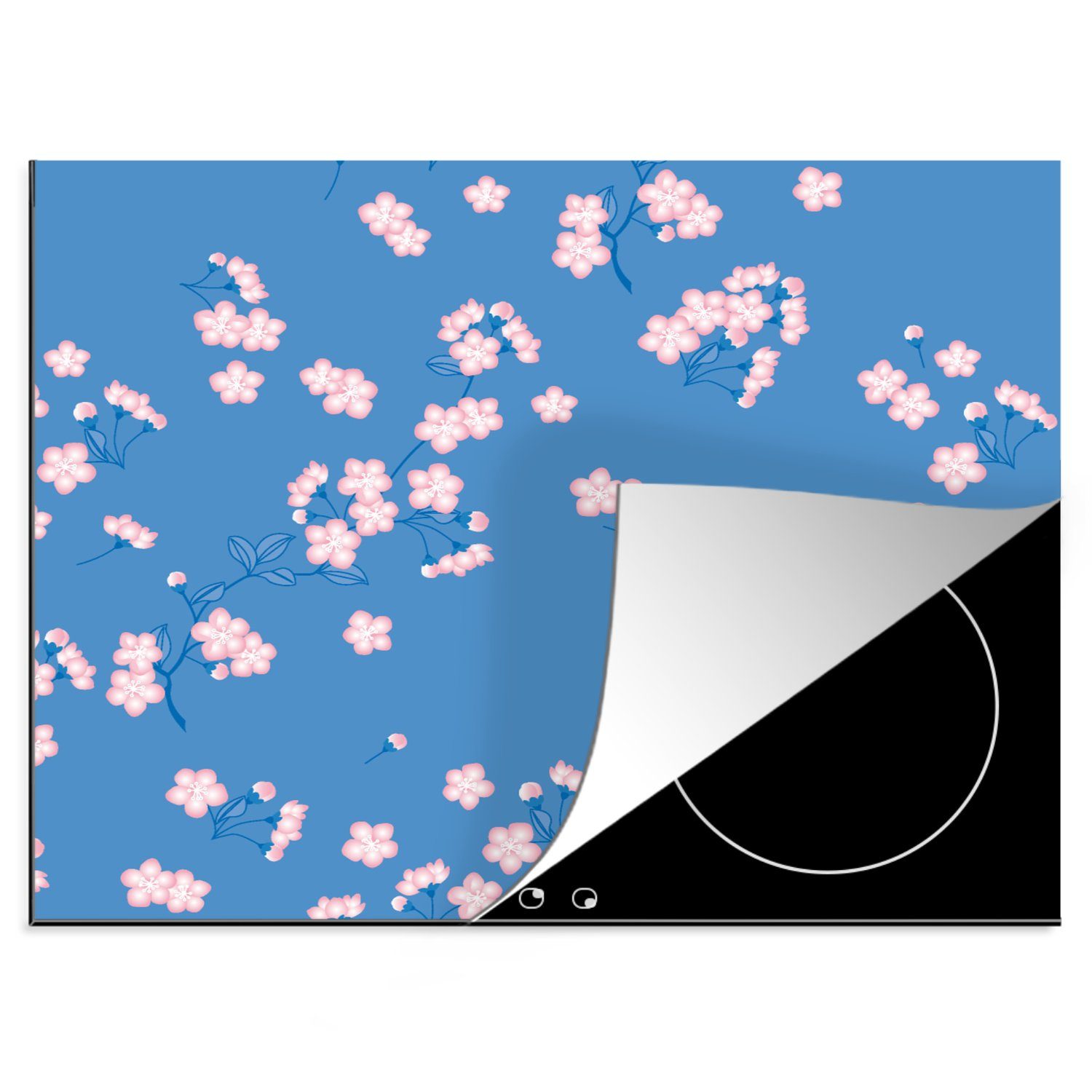 MuchoWow Herdblende-/Abdeckplatte Muster - Sakura - Blumen, Vinyl, (1 tlg), 60x52 cm, Mobile Arbeitsfläche nutzbar, Ceranfeldabdeckung
