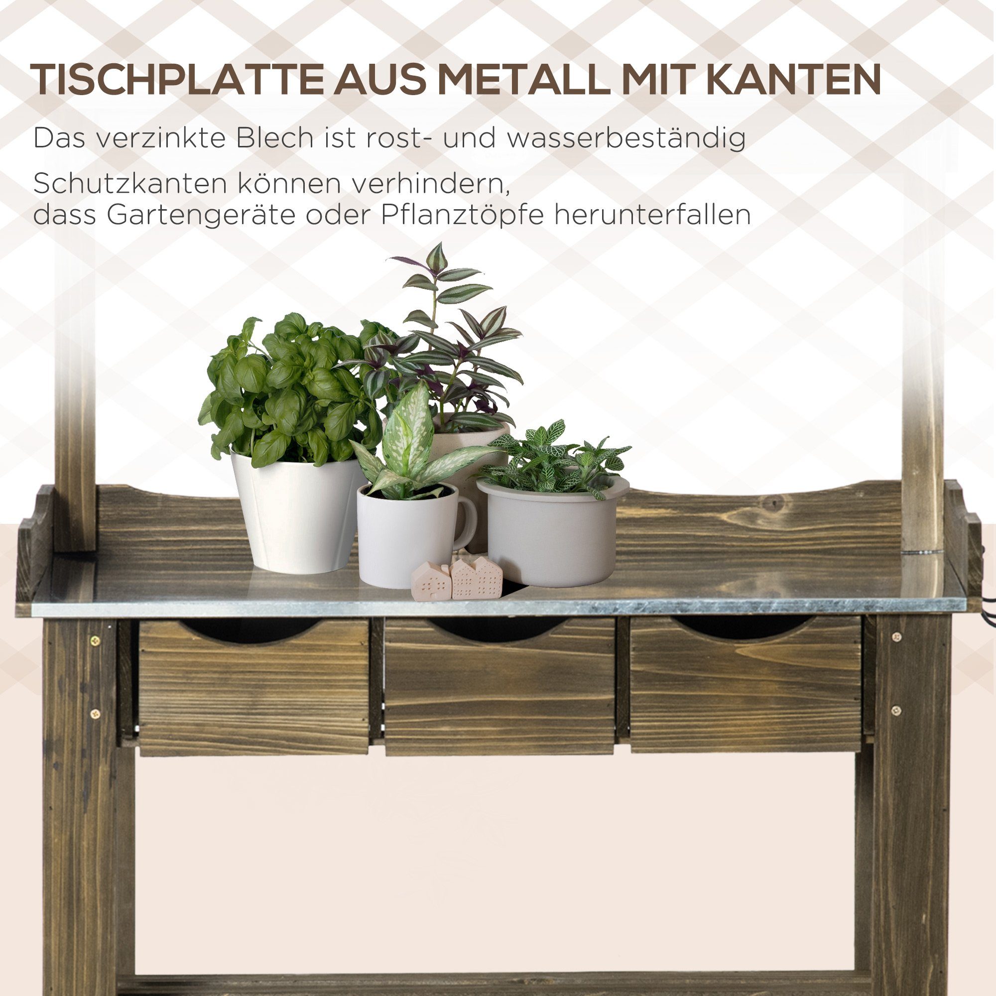 x Metall Tischplatte 1-St., Pflanztisch (Set, Pflanztisch 1 Pflanztisch), aus Outsunny
