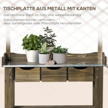 Outsunny Pflanztisch mit 3 Schubladen (Gärtnertisch, 1-St., Arbeitstisch), Tischplatte aus Metall