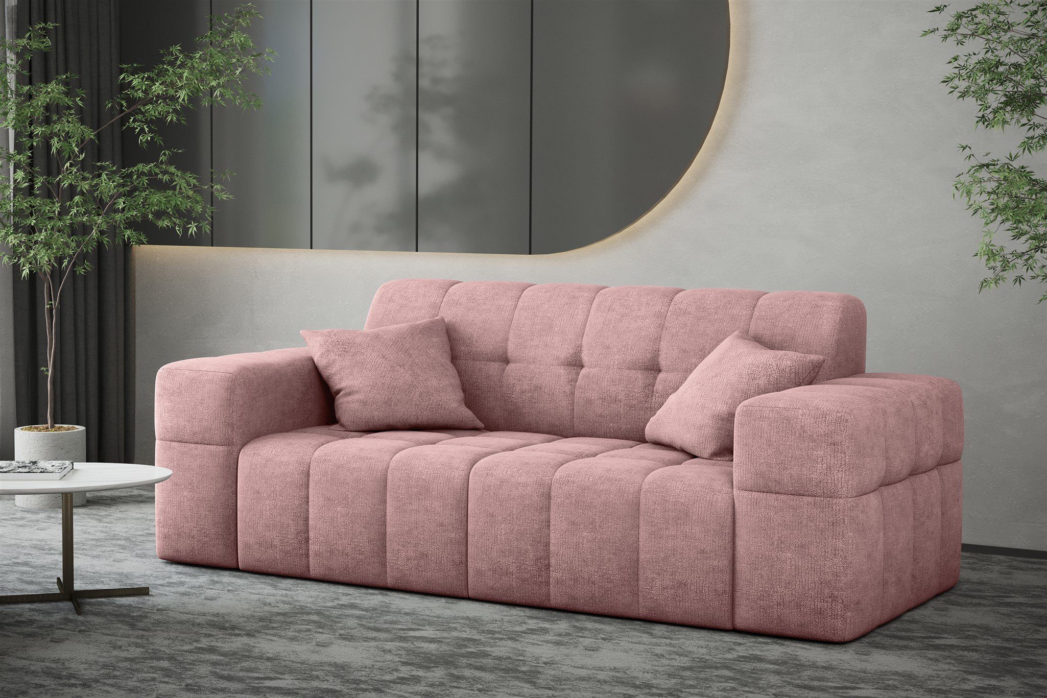 Fun Möbel Sofa Sofa Designer-Sofa NANCY 2-Sitzer in Stoff Harmony, Rundumbezug Altrosa